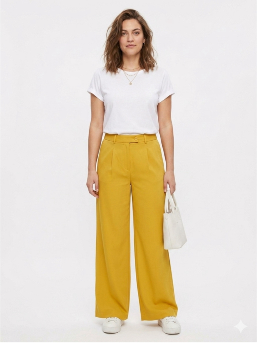 Women's Zara Mustard Yellow Flowy Wide-Leg Trousers Pants - Size XL - 753